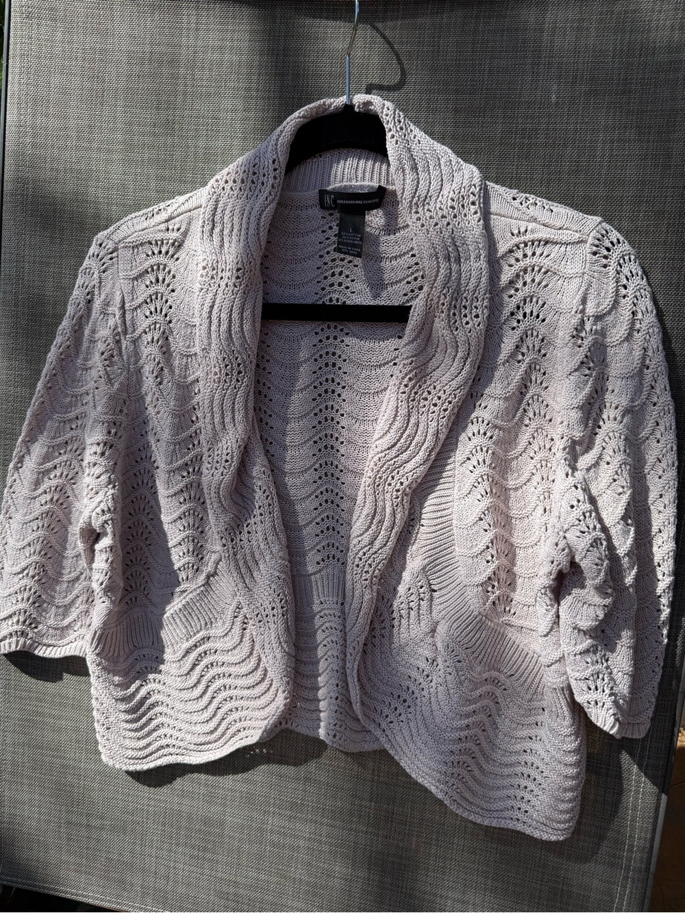 Avenue Open-Front Crochet Knit Cardigan - Light Mauve